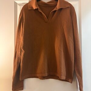 Brown Long Sleeve Pullover with Collar
